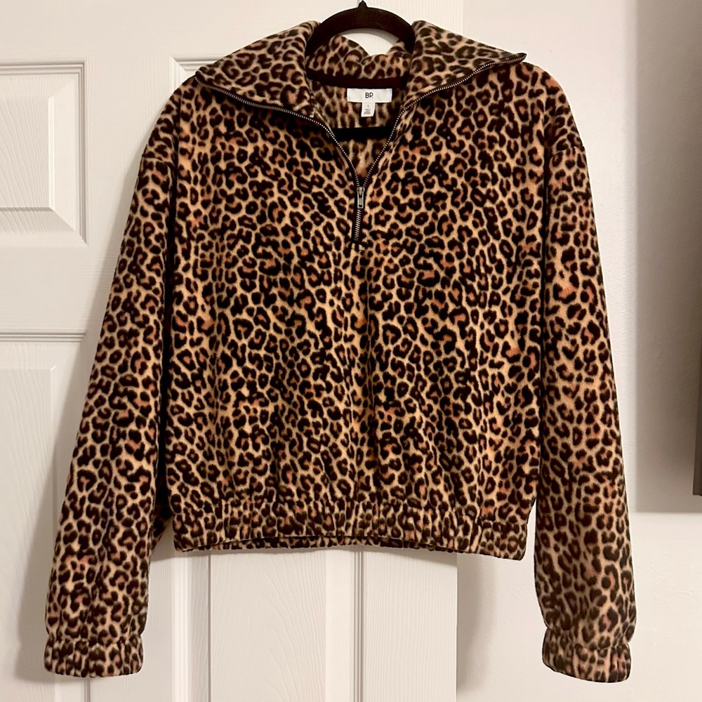 bp Leopard Print Fleece Pullover Jacket
